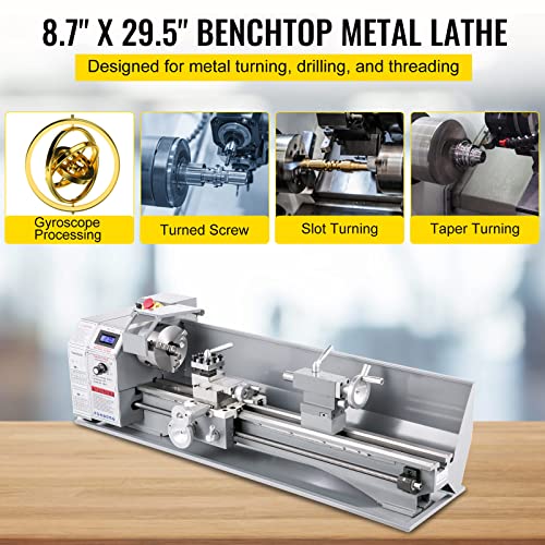 VEVOR Metal Lathe 8.7 x 29.5 Inch/220 x 750MM Mini Metal Lathe 1.1KW Infinitely Variable Speed Mini Lathe Machine LED Screen for Counter Face Turning