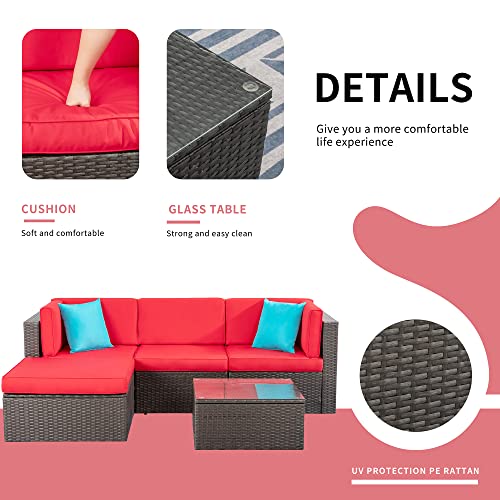 Shintenchi 6 Pieces Patio Furniture Sets Outdoor All-Weather Sectional Patio Sofa Set PE Rattan Manual Weaving Wicker Patio Conversation Set with