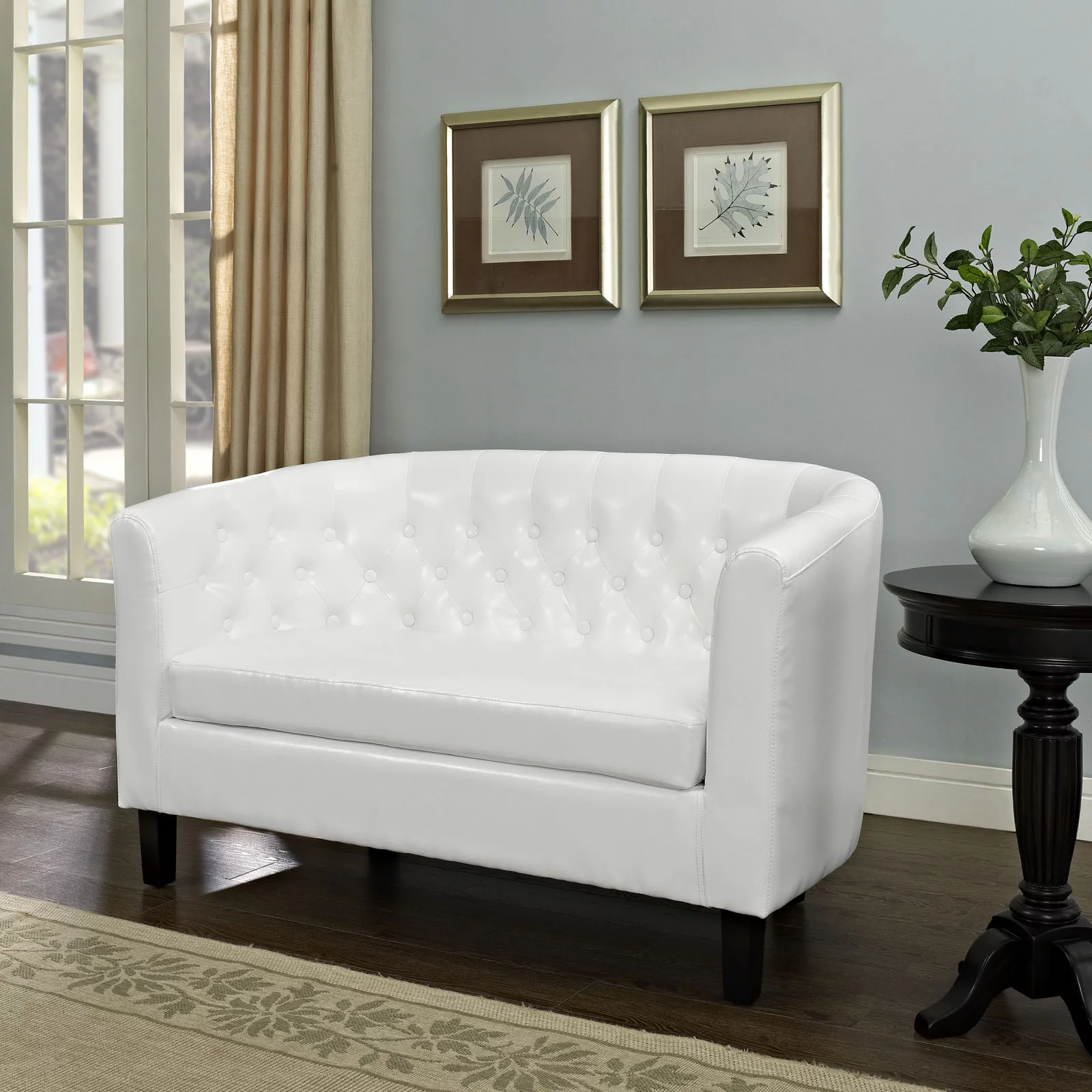 Modern Contemporary Living Room Two Seater Loveseat Sofa White