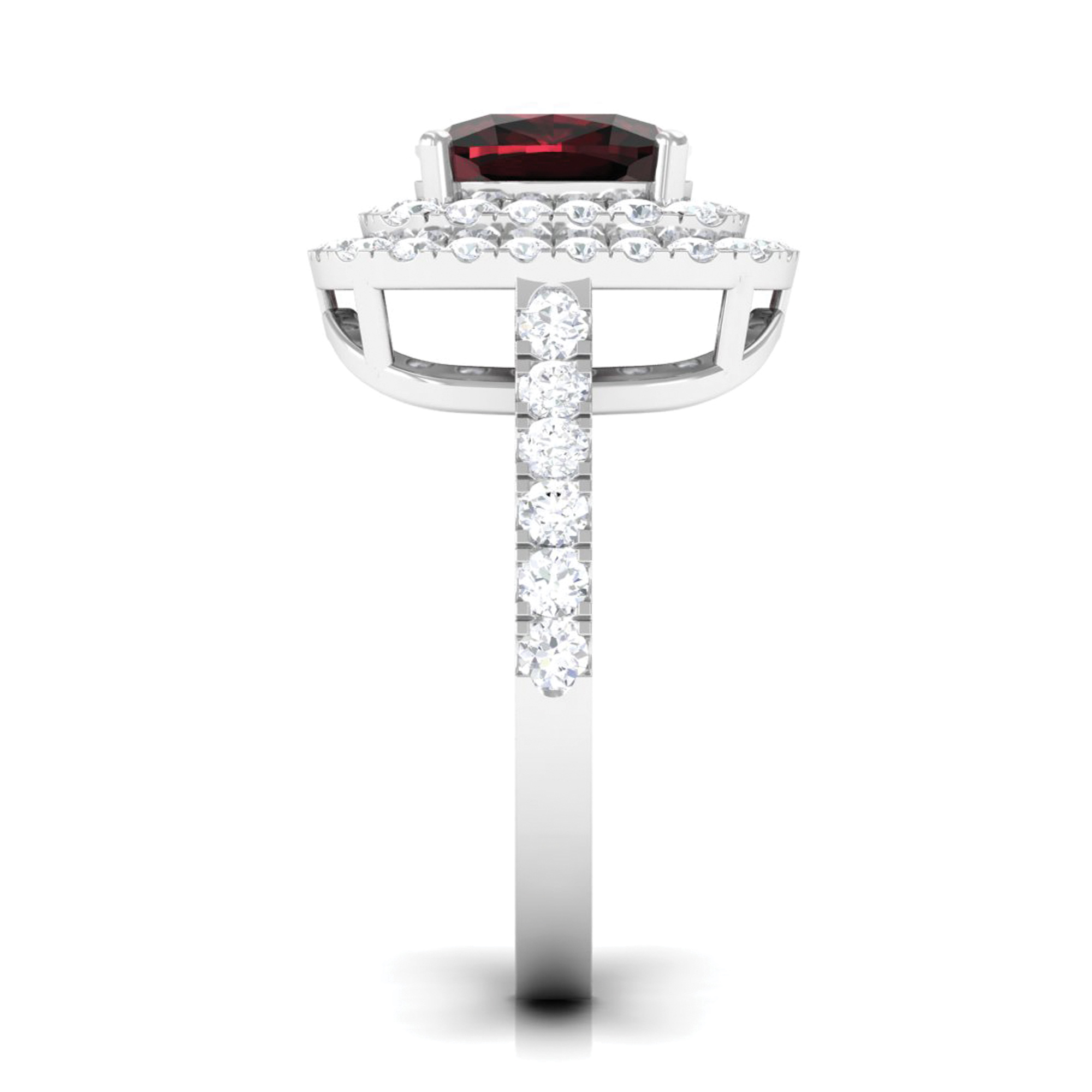 4 CT Garnet Engagement Ring with Double Halo Moissanite, 925 Sterling Silver, US 4.00