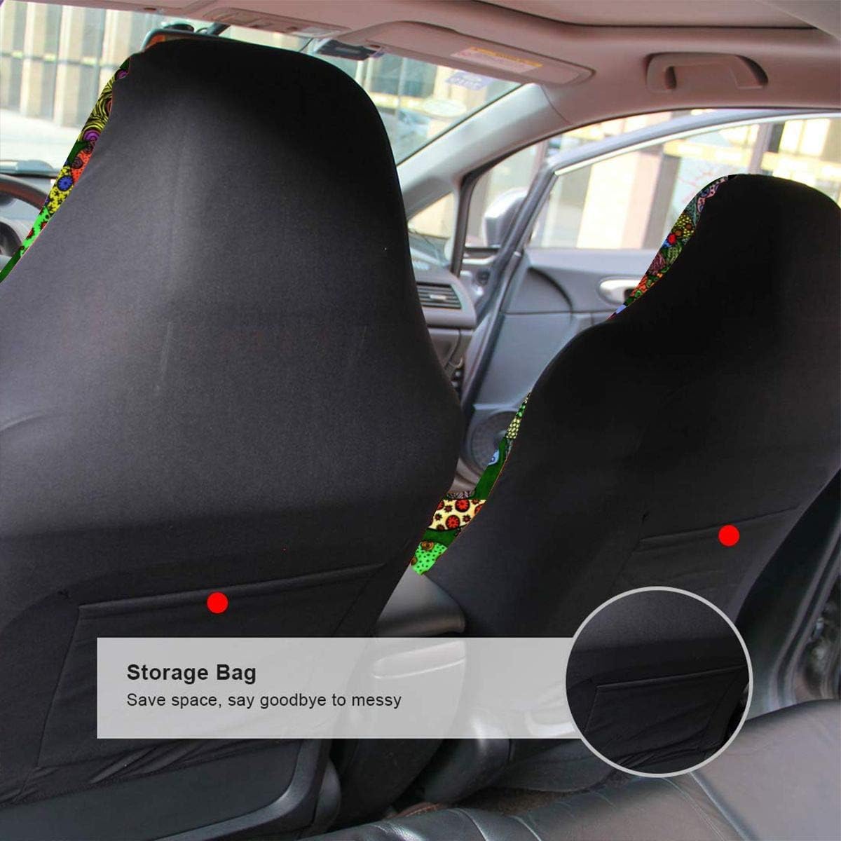 TianHeYue Cartoon Mushroom Art Paintings Car Seat Cover Front Seats Full Set of 2 Vehicle Seat Protector Fit Cars, Sedan, Truck, SUV, Van Pack of 2