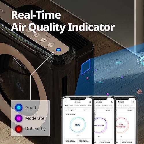 Coway Airmega AP-1512HH(W) True HEPA Purifier with Air Quality Monitoring, Auto, Timer, Filter Indicator, and Eco Mode, 16.8 x 18.3 x 9.7, White