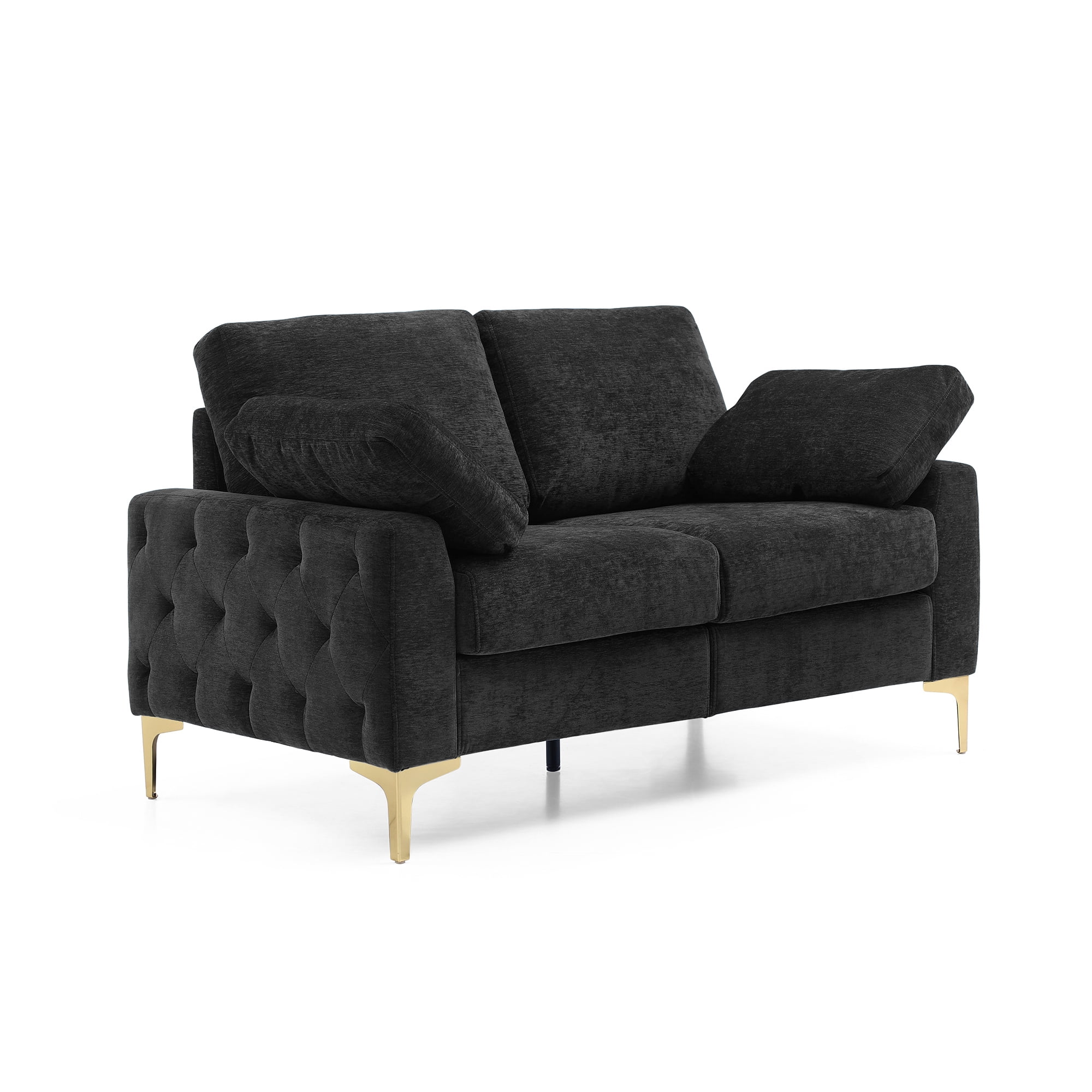 Modern Chenille Upholstered Loveseat, 2 Seater Tufted Sofa Couch with Arm Pillows Metal Legs Removable Cushions for Living Room Bedroom Apartment