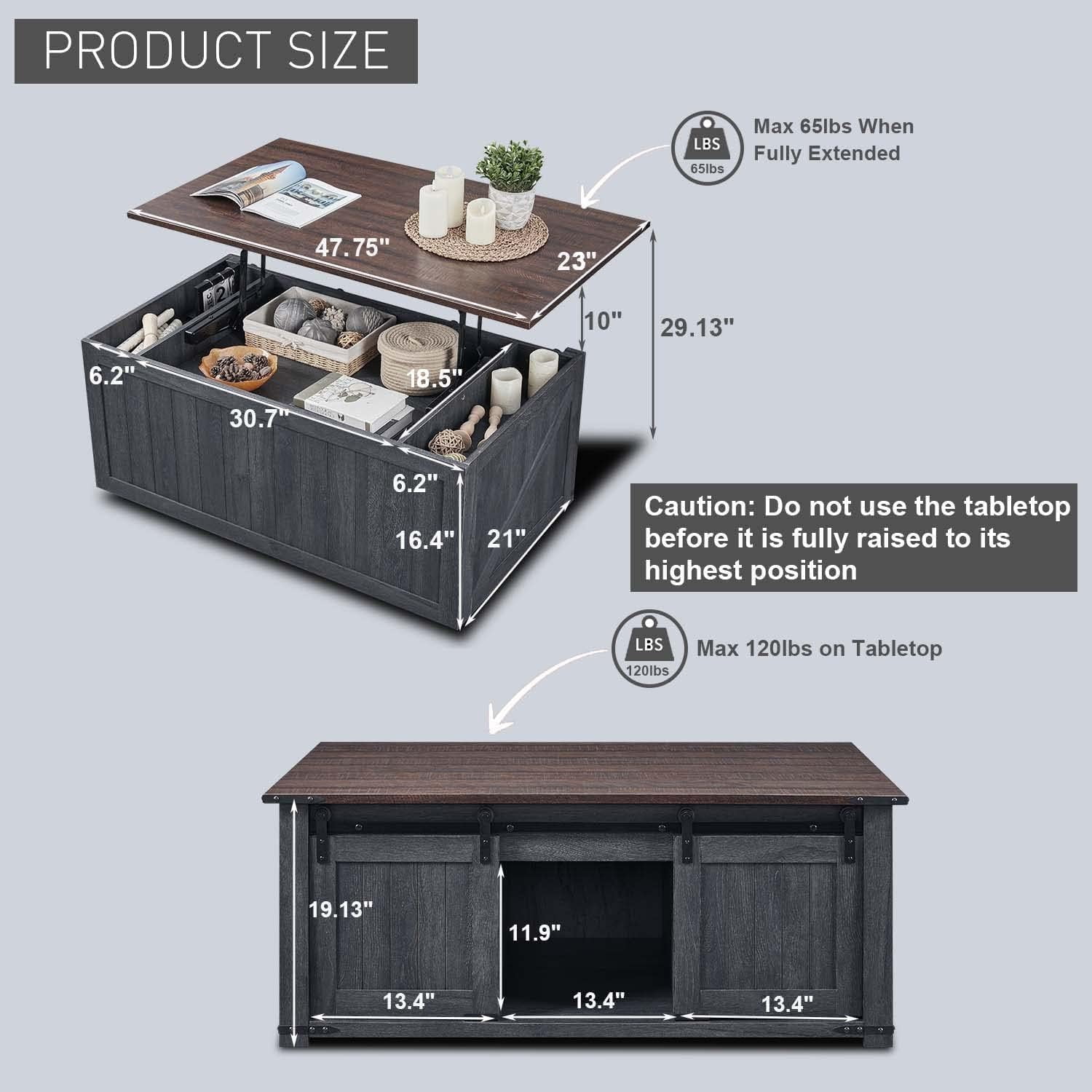 RUNFAYBIU Coffee Table  48" Lift Top Coffee Table with  &amp
