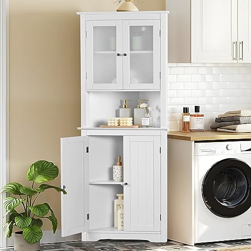 Iwell 67" Tall Bathroom Cabinet, Storage Cabinet with 2 Doors & 1 Drawer, Bathroom Storage Cabinets with Adjustable Shelves, for Living Room