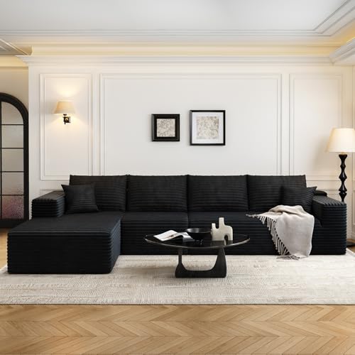 107.5" Cloud Modular Sectional Sofa with 1 Ottoman,Modern Minimalist Upholstered Couches, Comfort U Shaped Sofa for Living Room