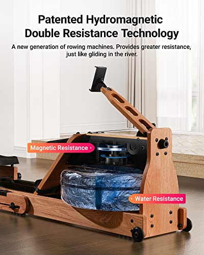MERACH Foldable Wooden Rowing Machine, Water Electromagnetic Rower Machine for Home Use, Exclusive App Lifetime Membership, Patented Space Saver