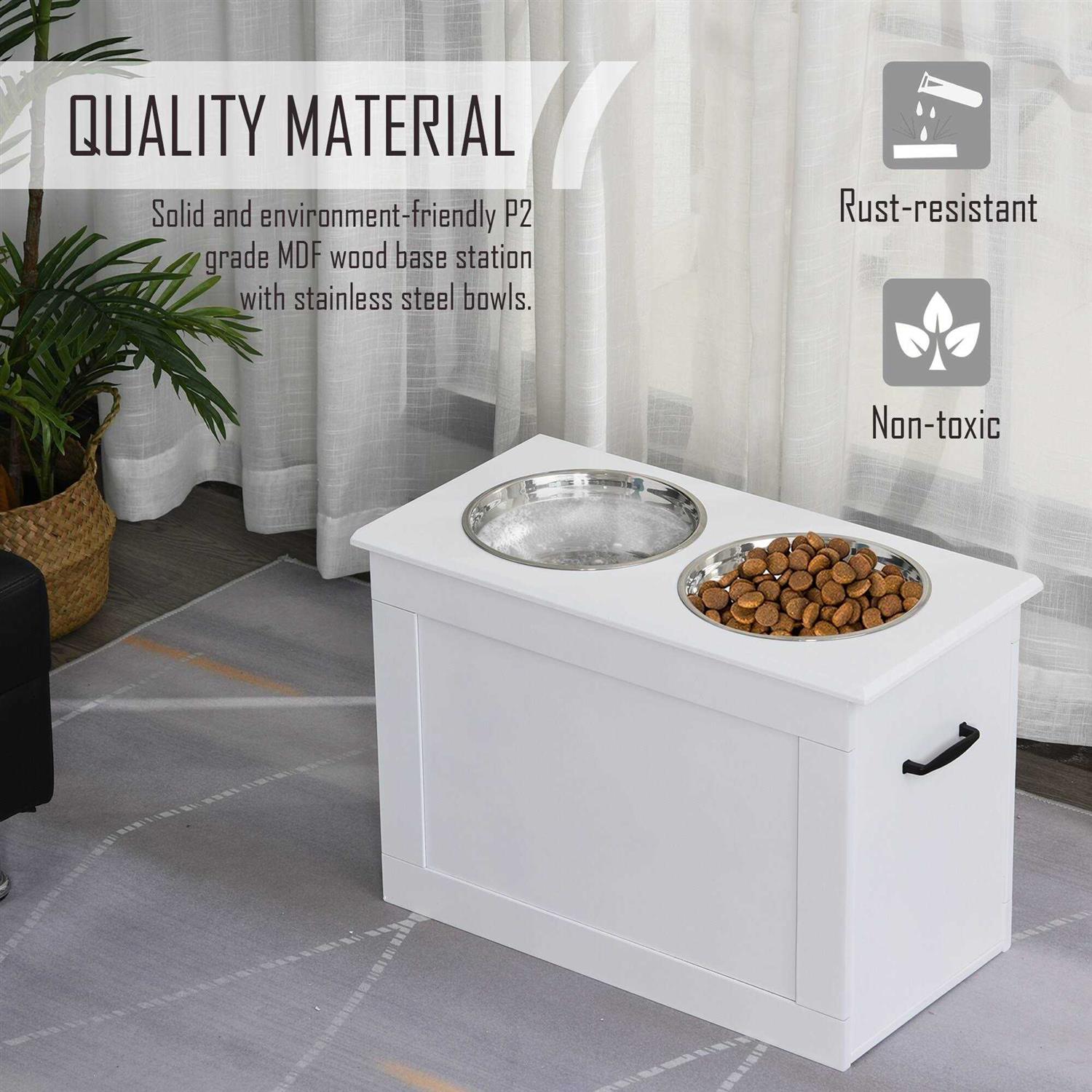 PawHut Raised Pet Feeding Storage Station with 2 Stainless Steel Bowls Base for Large Dogs and Other Large Pets - Pet Supplies online store