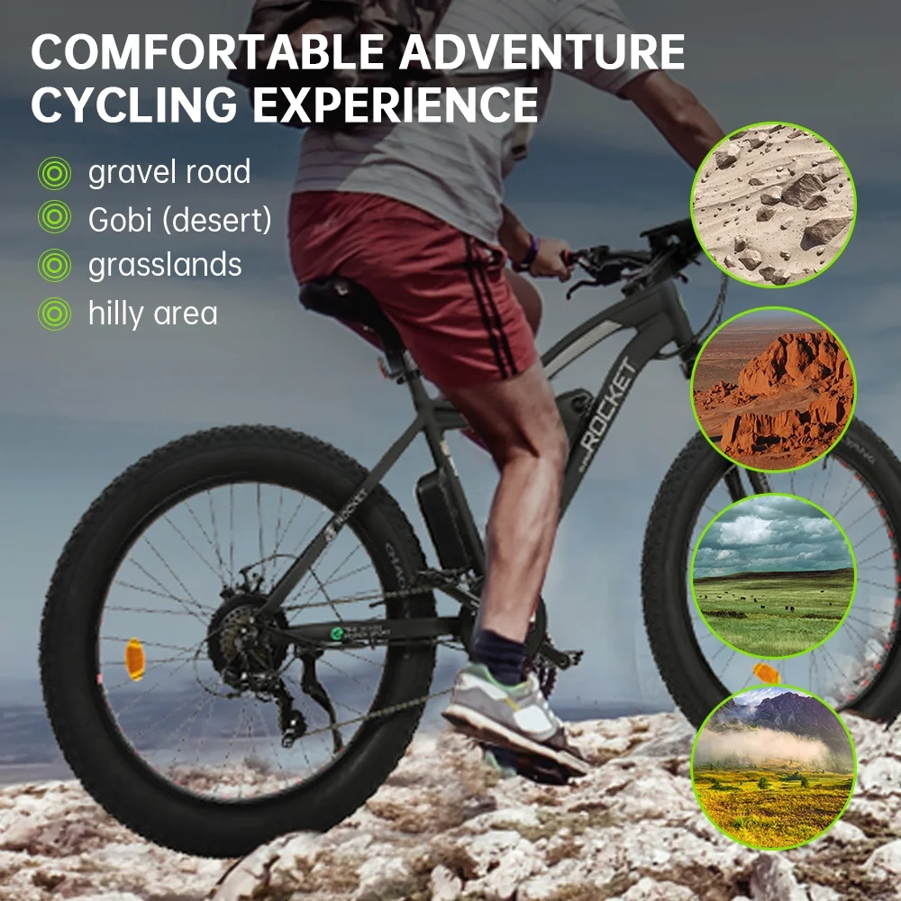 Ecotric 26 Inch Fat Tire Electric Bicycle Powerful 500 W Motor 36 V/12.5 Ah Removable Lithium Battery Beach Snow Shock Absorption Mountain for Adults