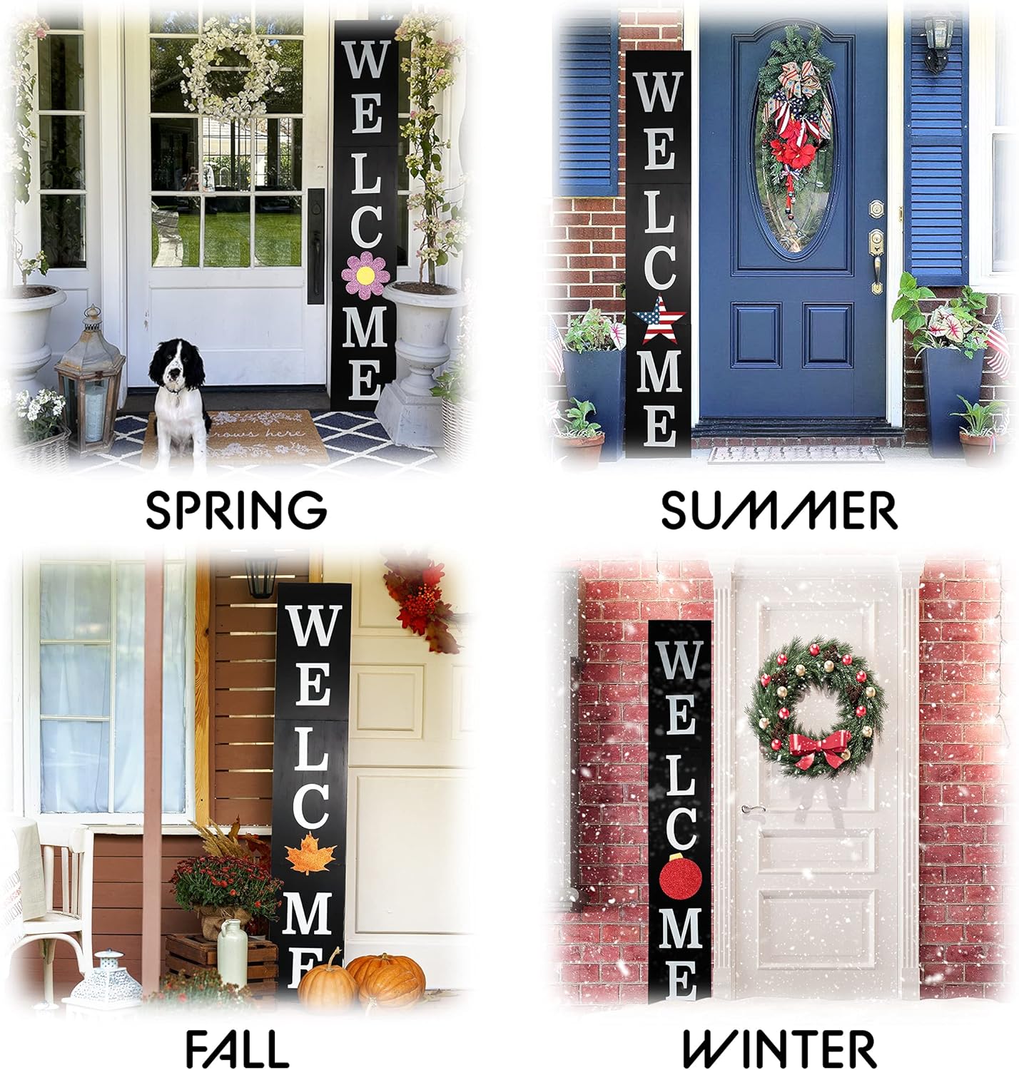 Outdoor Welcome Sign for Front Porch Decor, Interchangeable Seasonal Icons Vertical Welcome Sign, Modern Farmhouse Decor for The Home