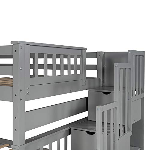 Harper & Bright Designs Stairway Twin Over Twin/Full Bunk Bed with Twin Size Trundle and Drawers