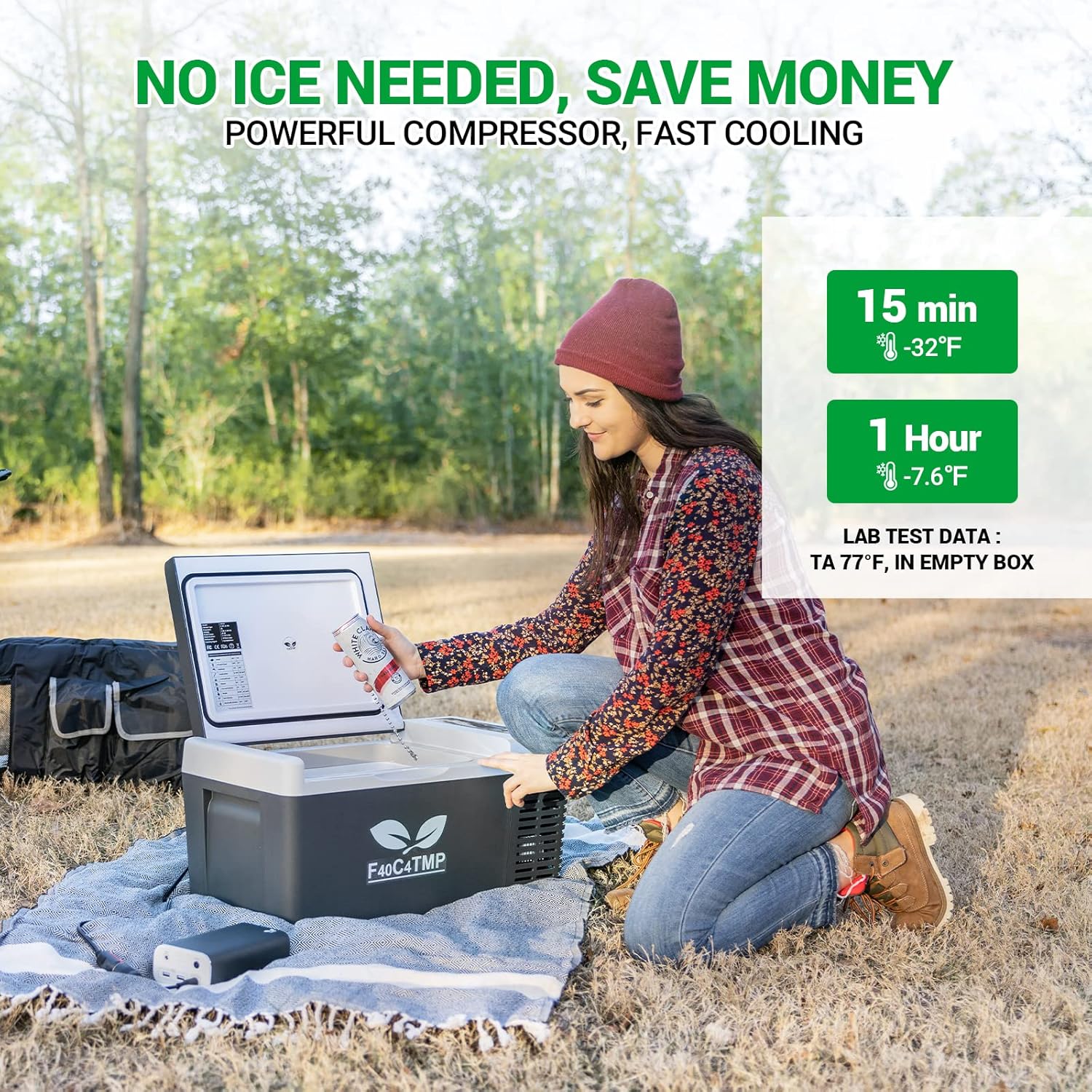 F40C4TMP Portable Refrigerator 20 Quart 12 Volt Freezer (-7.6℉~50℉) 18L Car Fridge With Compressor 110-240V AC For Camping, Truck, RV, Travel