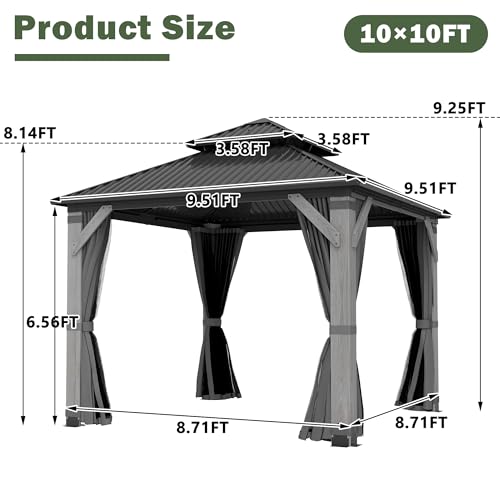 12'x12' Hardtop Gazebo, Outdoor Double Roof Galvanized Steel Gazebos, Aluminum Frame Permanent Pavilion with Curtains & Netting for Backyard, Patio