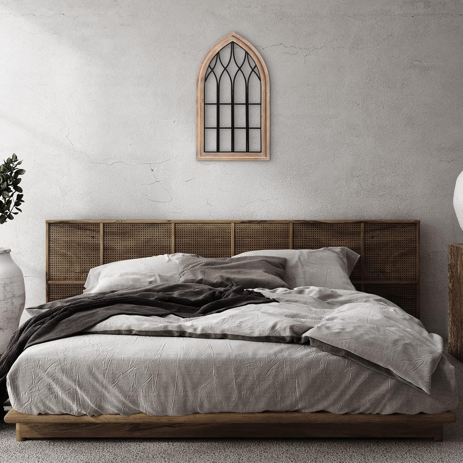 ALIMORDEN Gothic Style Arched Wood and Metal Rustic Window Pane Decorative Cathedral Window Frame
