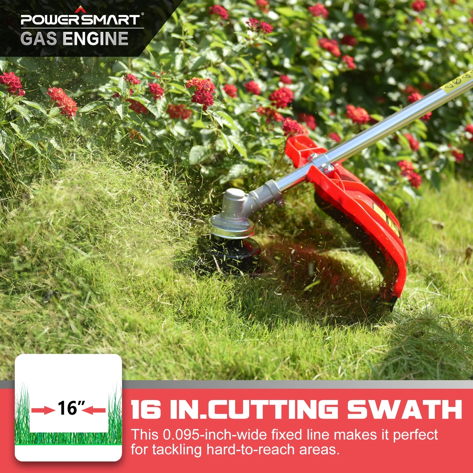 PowerSmart 2-Cycle 25.4cc 18lb Straight Shaft Gas String Trimmer Weed Wacker and Brush Cutter for Lawns and Grass