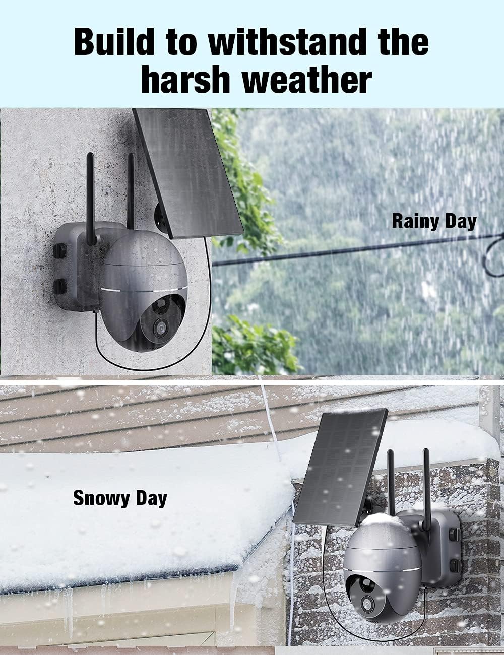 Wireless Security Camera Outdoor, Solar Powered WiFi Cam with 15000mAh Rechargeable Battery, PIR Motion Detection, 355° Rotation, IP65 Waterproof