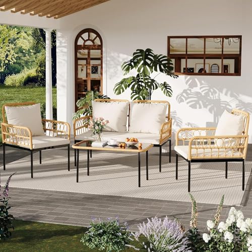 3 Piece Patio Bistro Set, Outdoor Wicker Table and Chairs Set of 2