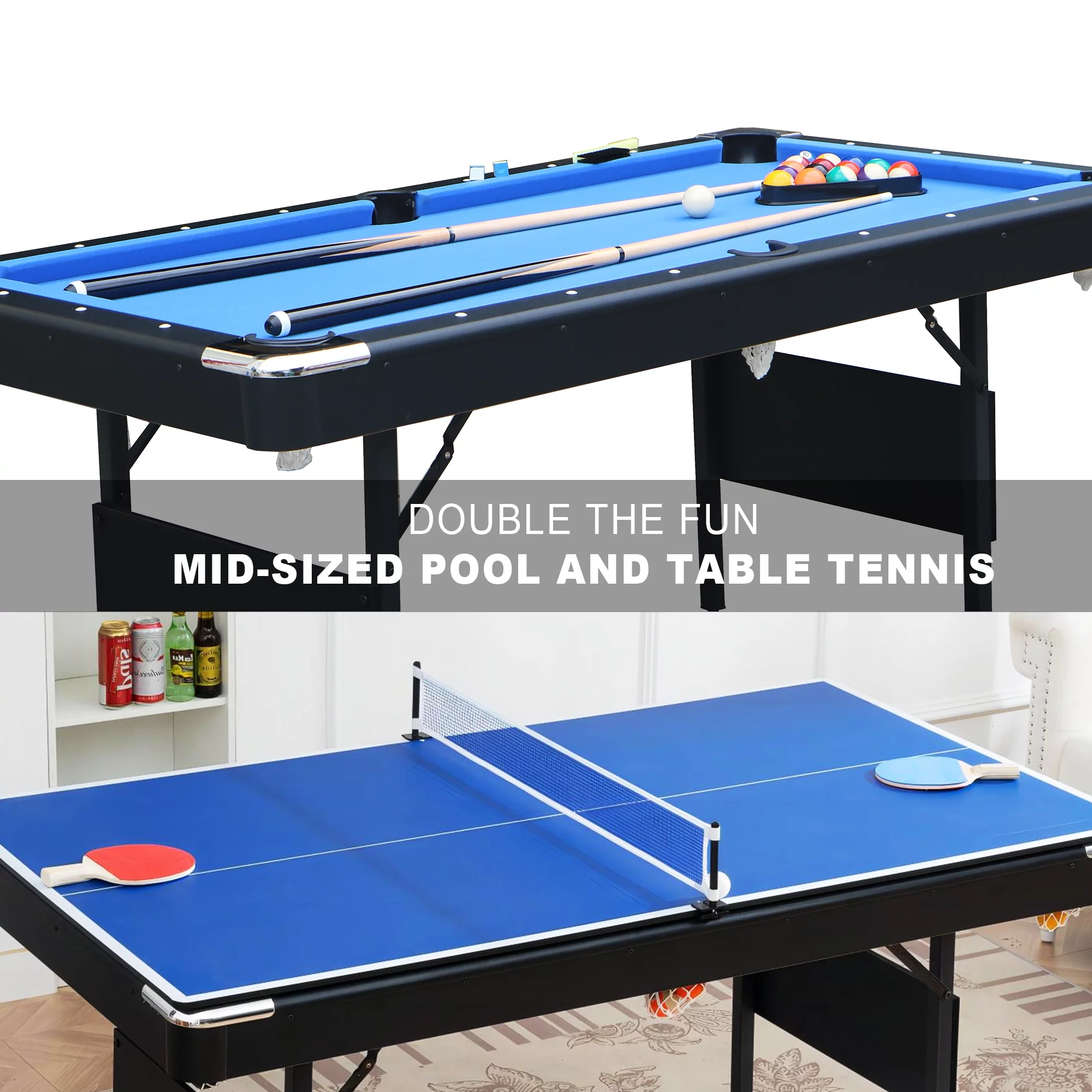 SEGMART 3 in 1 Billiards Table, 5.5 ft Folding Pool Table, Tennis Multigame Table, Multifunctional Snooker Table