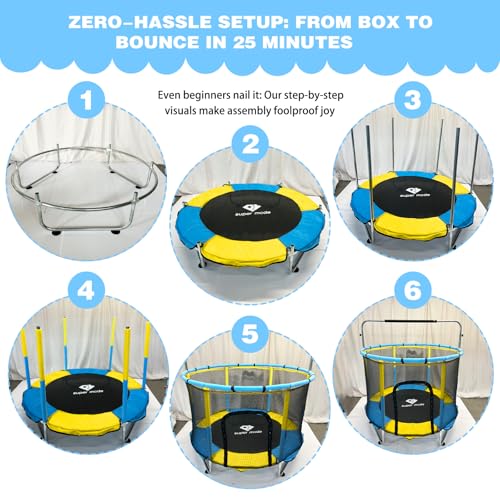 Trampoline for Kids, 5FT Adjustable for Toddler, Indoor/Outdoor Baby Trampoline with Enclosure Net, No-Gap Safe Design, Gifts for Boys & Girls