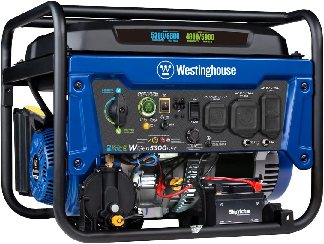Westinghouse Outdoor Power Equipment WGen7500 Portable Generator with Remote Electric Start 7500 Rated Watts & 9500 Peak Watts, Gas Powered
