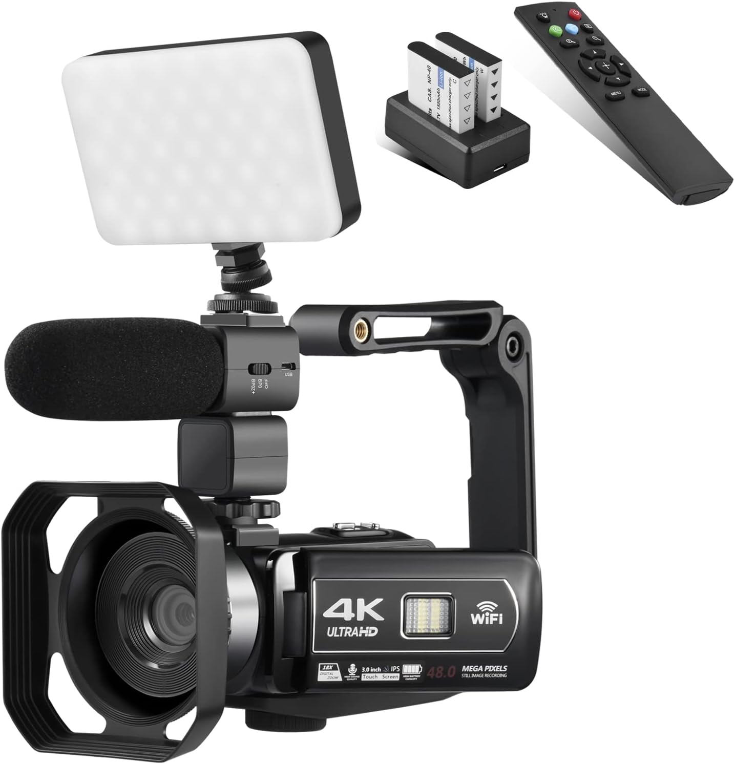 Video Camera 4K 18X Powerful Digital Zoom,48MP 3.0 Inch IPS Vlogging Camera for YouTube,270 Degree Rotation Touch Screen Camcorder with Microphone