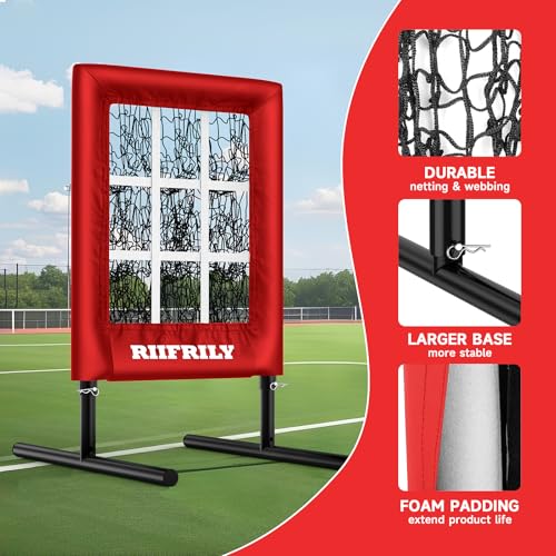 Heavy-Duty 9 Hole Baseball Pitching Net with Pitching Target Pockets, Regulation Size Strike Zone