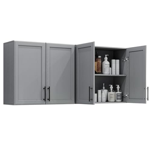 Wall Storage Cabinet - Kitchen Laundry Wall Amount Cabinet with Two Shaker Doors and Shelf, in Grey, 24'Wx2 Pcs