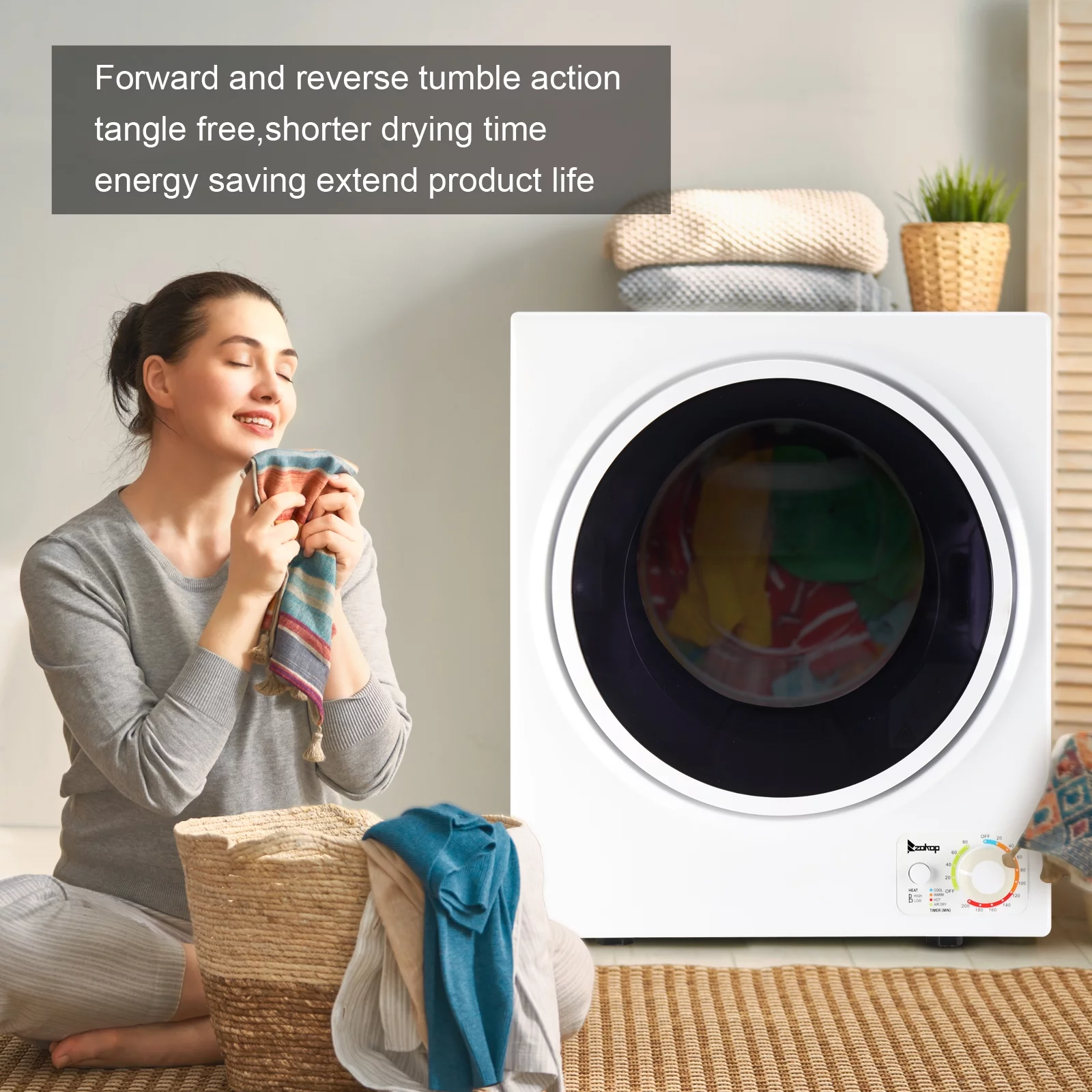 iRerts Portable Clothes Dryer, 850W 1.6cu ft Front Load Electric Clothes Dryer, Compact Laundry Dryer with Stainless Steel Tub, Wall Mount Kit