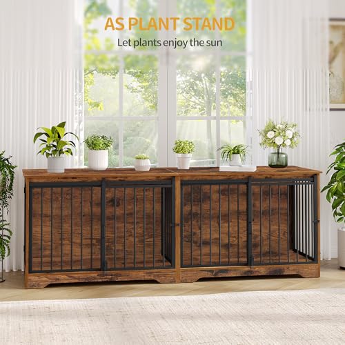 78 Inch Dog Cage Furniture for 2 Dogs, Extra Large Breed Double Dog Crate Furniture, XXL Thick Wooden TV Stand, Dog Kennel Furniture with Divider