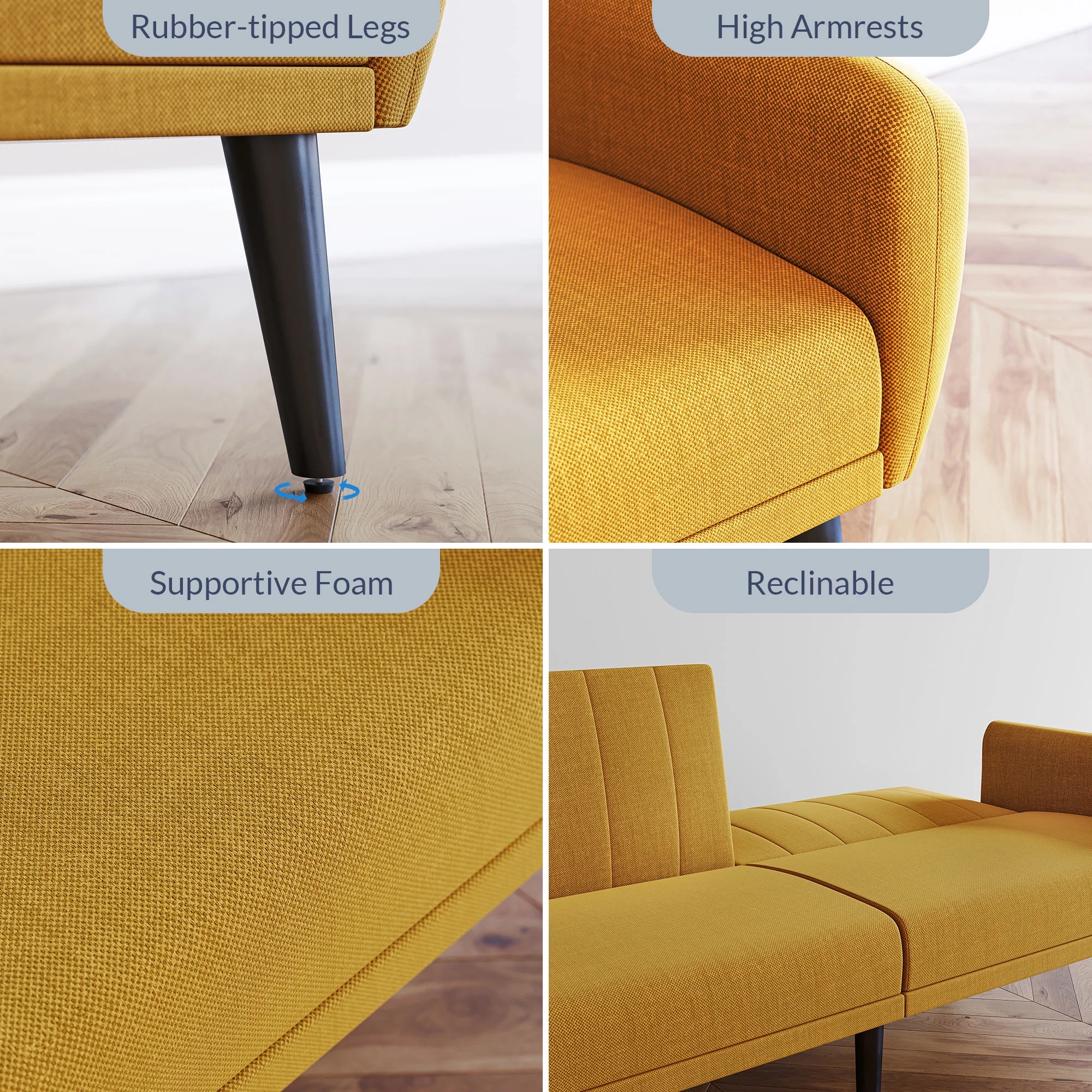 BELLEZE Convertible Sofa Bed, Modern Loveseat, Sleeper Sofa, Futon Couch for Living Room, Guest Room, Garage - Melrose (Yellow)