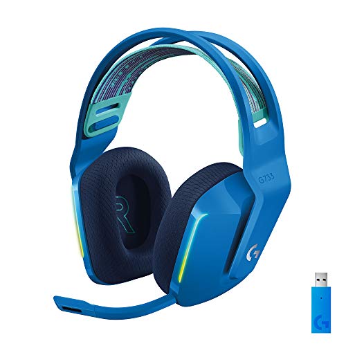 Logitech G733 Lightspeed Wireless Gaming Headset, Suspension Headband, Lightsync RGB, Blue VO!CE Mic, PRO-G Audio – Black, Gaming Headset Wireless