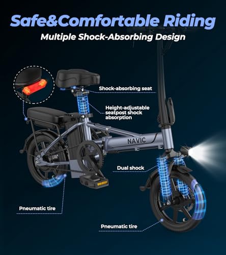 NAVIC Electric Bike for Adults, 14'' Adults Electric Bicycles, Peak 750W Folding Ebike with 499.2/749Wh Removable Battery, Max Speed 22mph