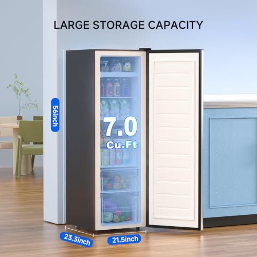 BANGSON Upright Freezer,7.0 Cu.ft Stand Up Freezer,Convertible Upright Freezer/Refrigerator,Single Door for Kitchen,Office,Apartment,White