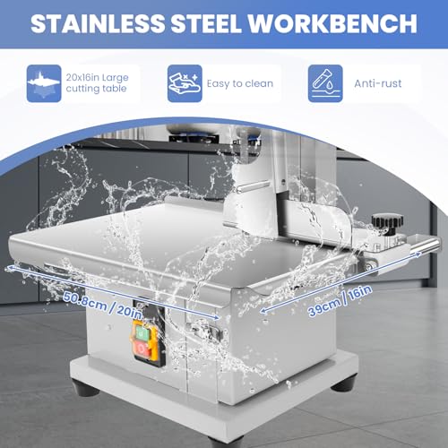 1500W Electric Bone Saw Machine | 20" x 15" Meat Cutting Table | Stainless Steel Bandsaw Machine | 0.04-8" Cutting Thickness with 8 Saw Blades |