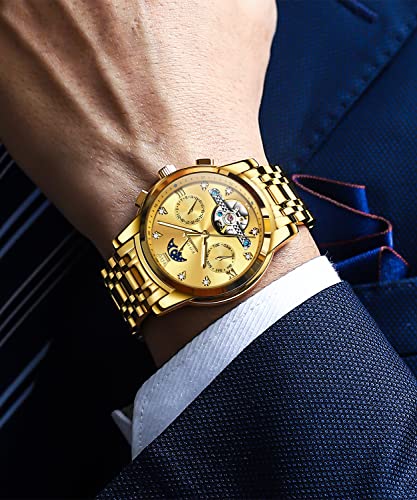 OLEVS Mens Automatic Watches Self-Winding Luxury Diamond Stainless Steel Wrist Watch for Men