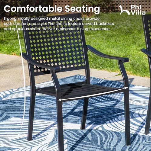 PHI VILLA Stackable Wrought Iron Patio Dining Chairs - Set of 2 Black Outdoor Chair Bistro Metal Chairs, Support 300 LBS