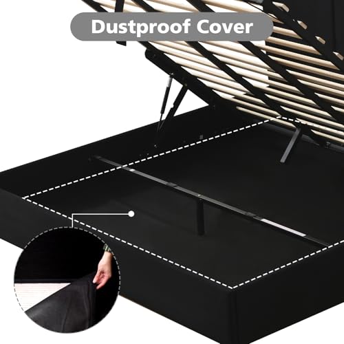 VELOCAVA Queen Size Lift Up Storage Bed with Modern Wingback Headboard, Upholstered Platform Bed with Fabric with Hydraulic Support Bars