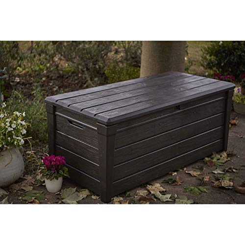 Keter Outdoor Storage Deck Box, for Patio, Backyard & Garden, Brightwood, 120 Gal, Brown - Lockable, Organizing
