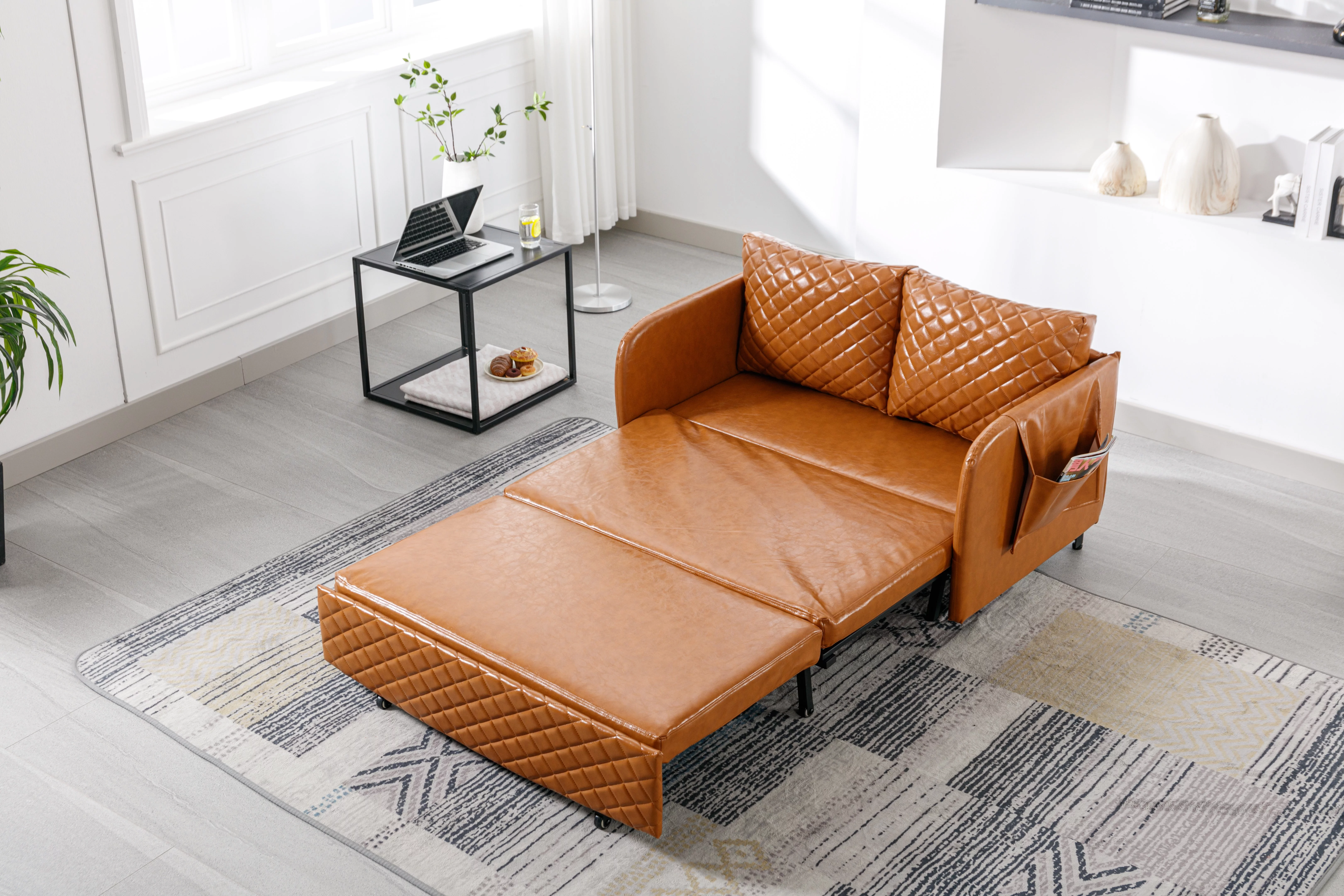 Convertible Sleeper Sofa Bed, Modern Velvet Loveseat Couch with Pull Out Bed, Small Love Seat Futon Sofa Bed with Headboard