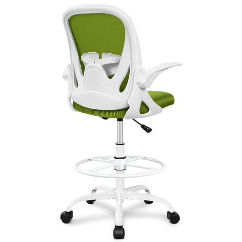 Primy Drafting Chair Tall Office Chair with Flip-up Armrests Executive Ergonomic Computer Standing Desk Chair with Lumbar Support and Adjustable