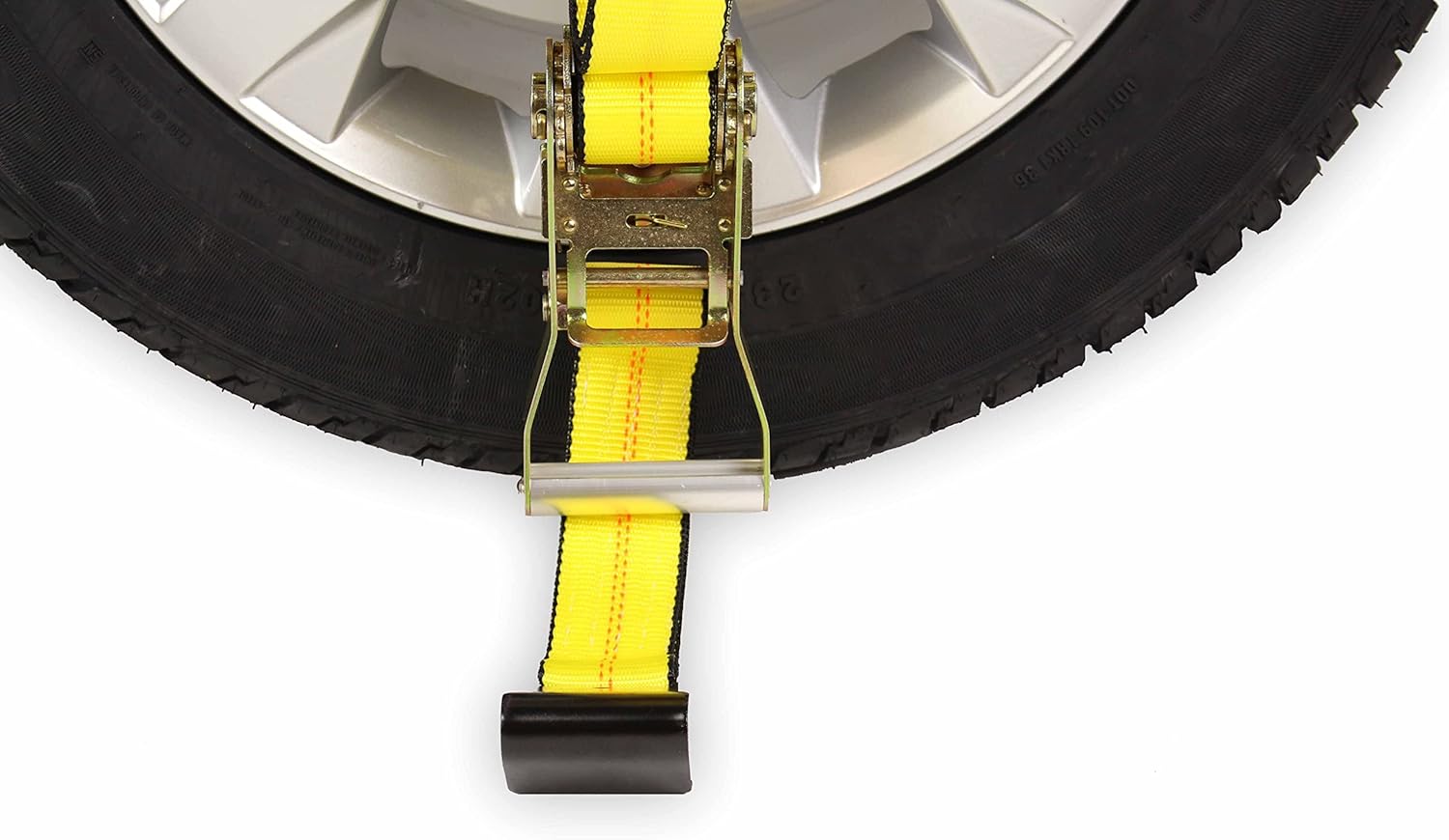 DC Cargo Mall 4 Side Mount Wheel Nets with Flat Hook and Ratchet | 4 Pack Car Wheel Lasso Straps for Auto Hauling