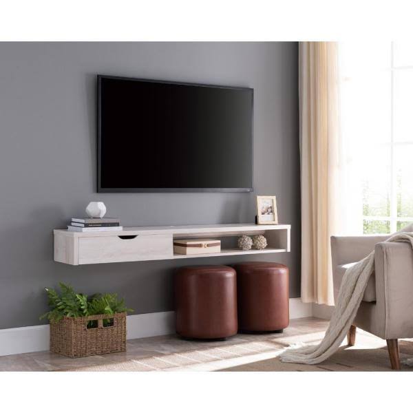 Furniture of America Eponine 60 in. White Oak Wall Mounted TV Console