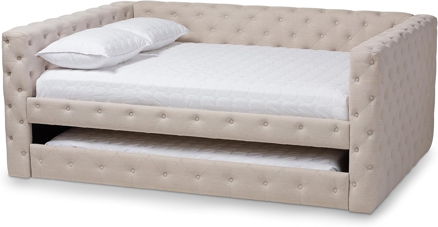 Baxton Studio Rebecca Daybed With Trundle, Queen, Light Beige