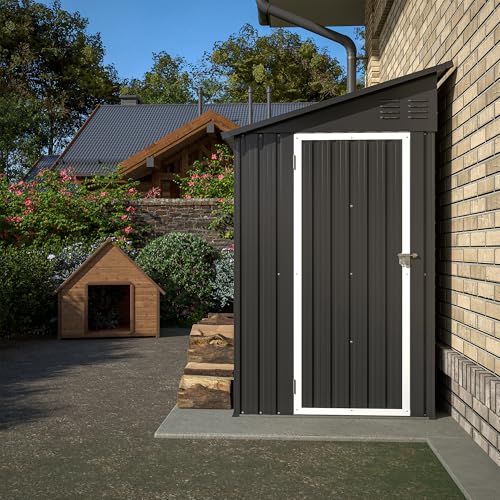 4×8 FT Outdoor Metal Storage Shed,Heavy-Duty Lean to Storage Shed with Floor Base,Garden Tool Metal Storage House W/Lockable Door and 2 Air Vents