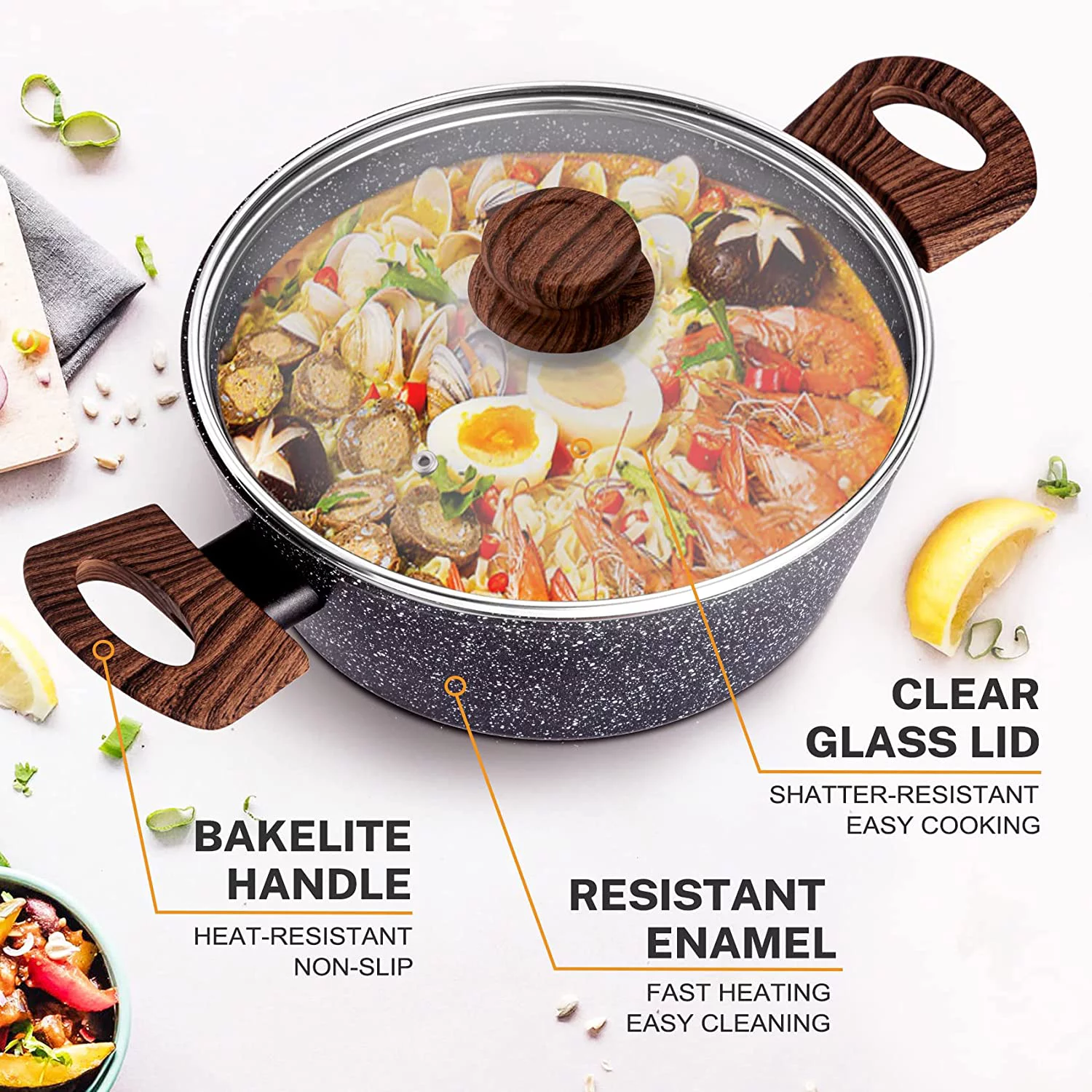 Prikoi Induction Cookware Set  Non Stick Granite Pots and Pans Set for Stove  8 Pieces Dishwasher Safe