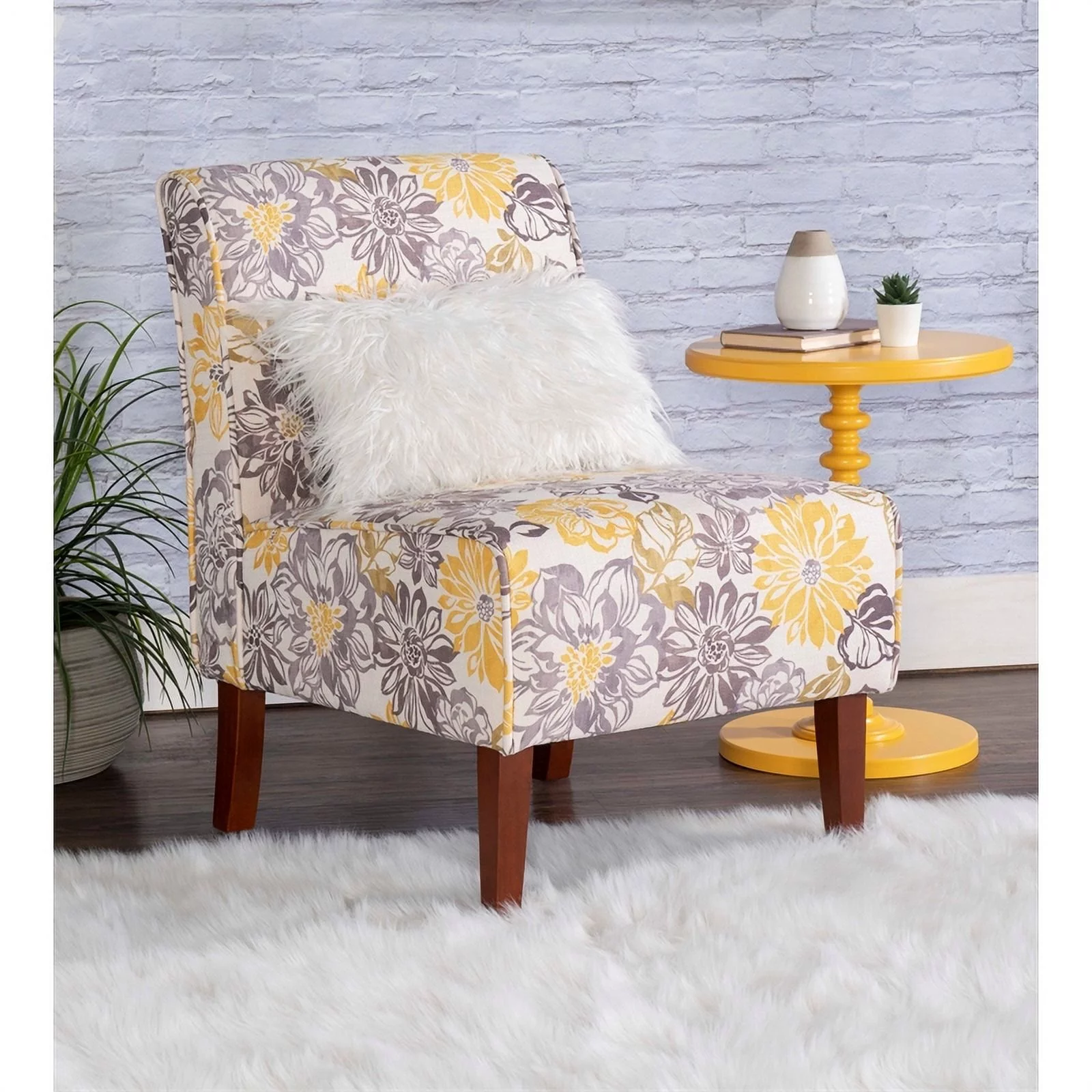 Riverbay Furniture Transitional Fabric Floral Accent Chair in Gray/Yellow