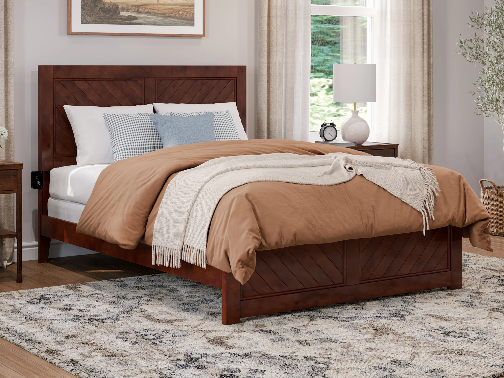 AFI Canyon Walnut Solid Wood Foundation Bed Frame with Matching Footboard, Full