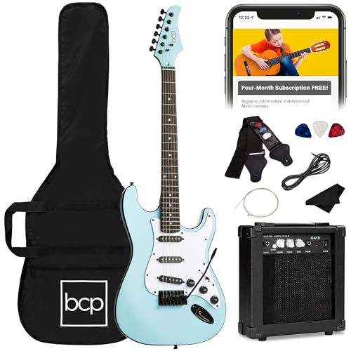 Best Choice Products 39in Full Size Beginner Electric Guitar Starter Kit w/Case, Strap, 10W Amp, Strings, Pick, Tremolo Bar - Sunburst