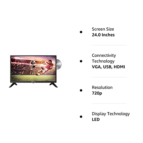 Norcent 24 Inch 720P LED HD Backlight Flat DVD Combo TV, VGA USB HDMI Digital TV Tuner Cable