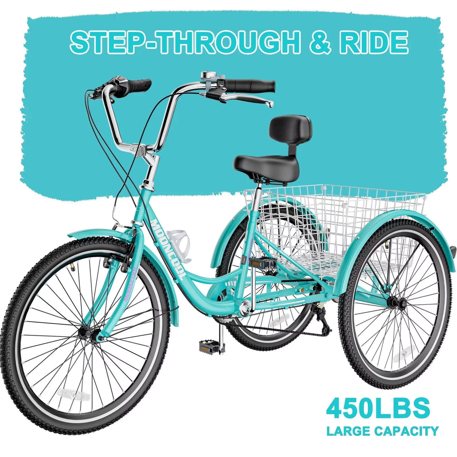 FICISOG 26 Adult Tricycle, 3 Wheel 7 Speed Bikes,450lbs Capacity Cruise Trike with Shopping Basket